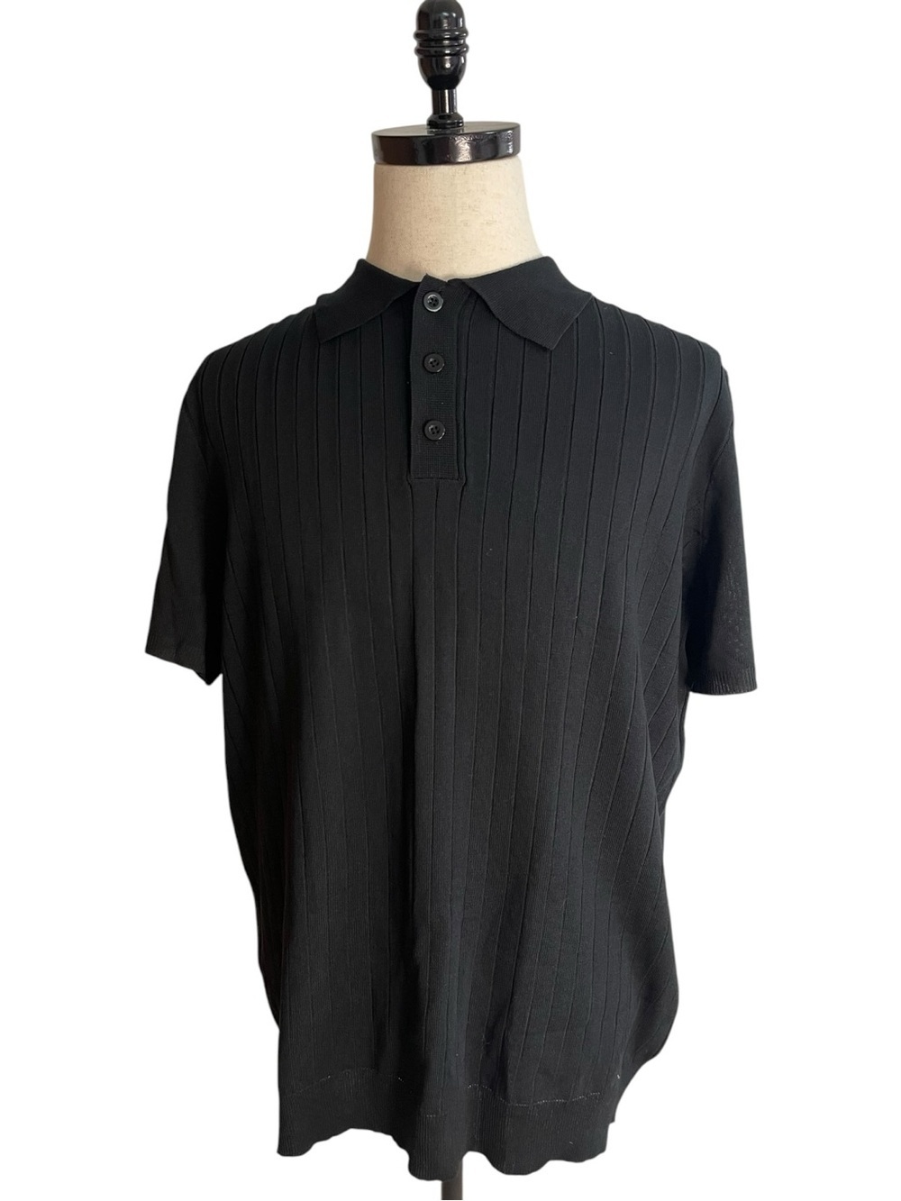 Coofandy Ribbed Short-Sleeve Knit Polo Shirt Black